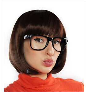 Brown Bob With Bangs and Glasses