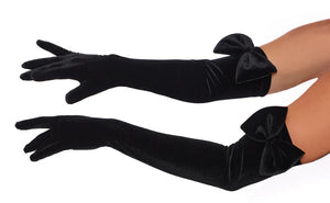 Black Velvet Gloves With Bow