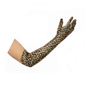 Long Leopard Velour Gloves