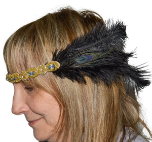 Black Feather Gold Headband