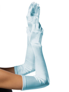 Extra Long Satin Gloves Light Blue