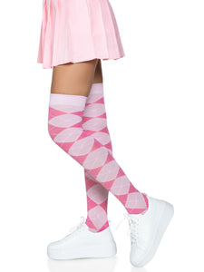 Pink Argyle Over Knee Socks Pink