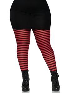 3X-4X Nylon Stripe Tights Black/Red