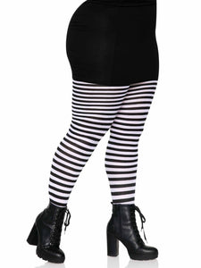 3X-4X Nylon Stripe Tight Black/White