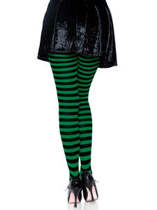 Nylon Stripe Tights Black/Kelly Green