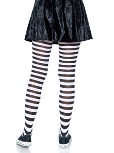 Nylon Stripe Tights Black/White