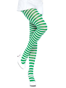 Nylon Stripe Tights White/Green