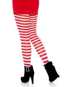 Nylon Stripe Tights White/Red