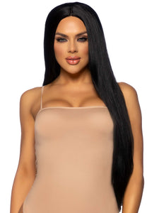 33" Long Straight Center Part Black Wig