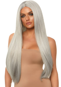 33" Long Straight Center Part Grey Wig