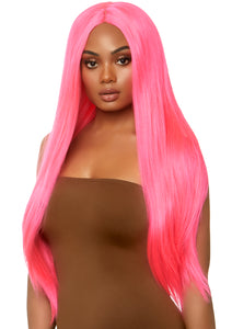 33" Long Straight Center Part Neon Pink