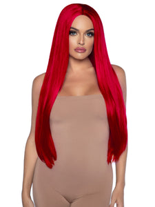 33" Long Straight Center Part Red Wig