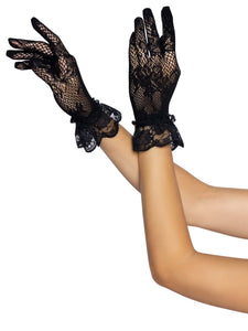 Floral Stretch Wrist Lace Glove Black