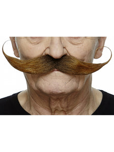 XL Long Curled Moustache Brown